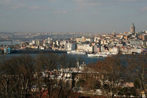 view across the Golden Horn with the Galata Tower in the distance