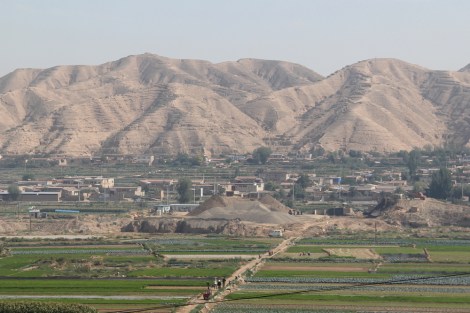 on the train through China's Loess Plateau